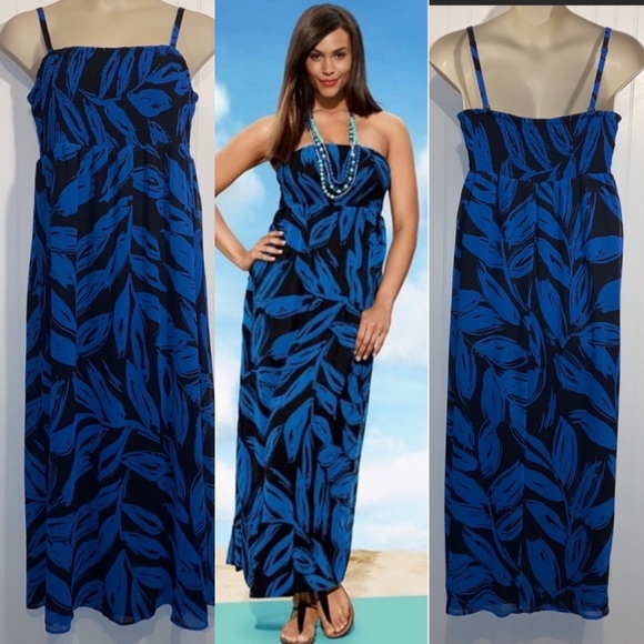 Lane Bryant Dresses & Skirts - Lane Bryant maxi dress smocked top removable straps tropical print 18/20
